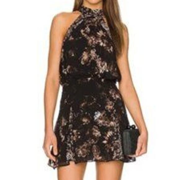 Free People Katerina Halter Tie Sleeveless Floral Mini Dress Black Small - Picture 1 of 12